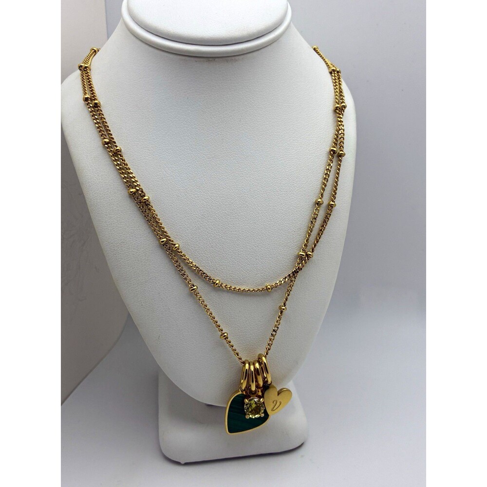 RELLERY 925 Gold Vermeil Malachite Heart Sagittarius Birthstone Charm Necklace